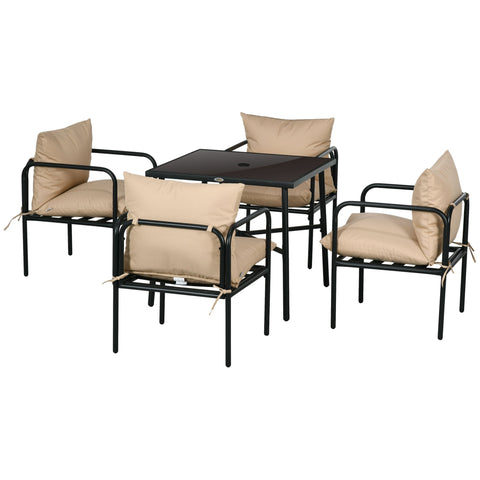 Rootz 5 Piece Garden Dining Set - Patio Table - Outdoor Chairs - Comfort Cushions - 80cm x 80cm x 71cm Table, 58cm x 58cm x 66cm Chairs