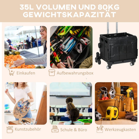 Rootz Shopping Cart with Stair-Climbing Wheels - Rollator Trolley - Foldable Cart - Telescopic Handle - 51L - 52cm x 48cm x 100cm