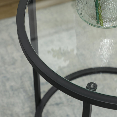 Rootz Round Side Table - Small Coffee Table - Glass Top - Sturdy Frame - Floor Protection - 48cm x 48cm x 54.7cm