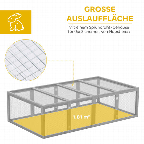 Rootz Small Animal Enclosure - Outdoor Cage - Guinea Pig Stall - Weather Resistant Pine - 181 x 100 x 48 cm - Grey