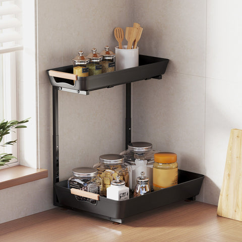 Rootz Height Adjustable Kitchen Shelf - Coffee Bar Organizer - Space-Saving Storage Solutions - Holds Up to 6kg - 40cm x 30cm x 33.5-42cm