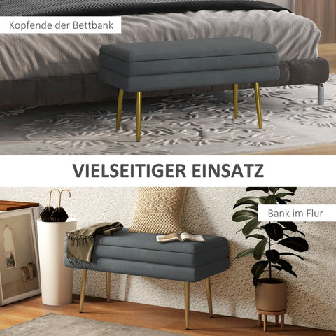 Rootz Upholstered Storage Bench - Accent Bench - Seating Bench - Modern Scandi Design - Ample Storage - Comfortable Seating - 79.5cm x 37.5cm x 43cm - Dark Gray