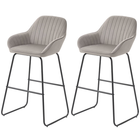 Rootz 2 Set Bar Chairs - Bar Stools - Upholstered Seats - Optimal Comfort - 50.5cm x 96cm - Metal Legs - Grey