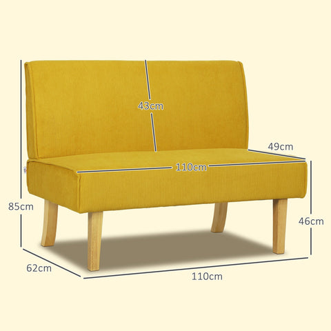 Rootz Two Seater Sofa - Loveseat - Couch - Thick Padding Comfort - 110cm x 62cm x 85cm - Corduroy Fabric - Solid Wooden Legs