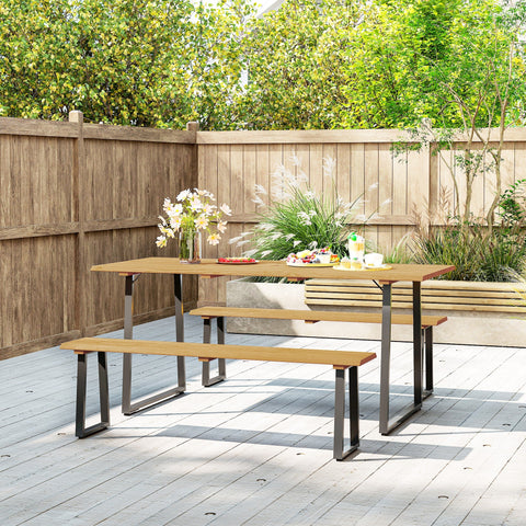 Rootz 3-Part Wood Dining Group - Outdoor Dining Set - Patio Furniture - Space for Six - 178 x 76 x 77 cm Brown, Black