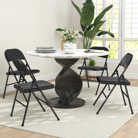 Rootz 4 Set Folding Chairs - Portable Office Chairs - Reception Seating - Durable Metal Legs - Linen Look Black - 45cm x 46cm x 78cm