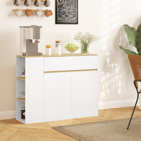 Rootz Sideboard Cabinet - Large Storage Organiser - Console Table - Ample Storage - 105 x 30 x 81.5cm - Modern White - Brown Finish