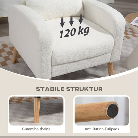 Rootz Modern White Armchair - Upholstered Seating - Living Room Chair - Lumbar Pillows Support - 76cm x 89.5cm x 53cm