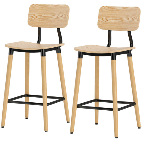 Rootz 2-Set Bar Stool with Backrest - Bar Chairs - Kitchen Island Seating - Nordic Charm - 41cm x 47cm x 94cm