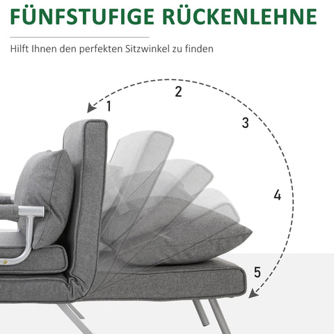 Rootz Reversible Armchair - Lying Chair - Guest Bed - Powder Coated Metal Frame - 65cm x 69cm x 80cm - Grey