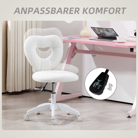 Rootz Desk Chair - Office Chair - Heart-Shaped Backrest - Cozy Teddy Fleece - 45cm x 56cm x 78-88cm