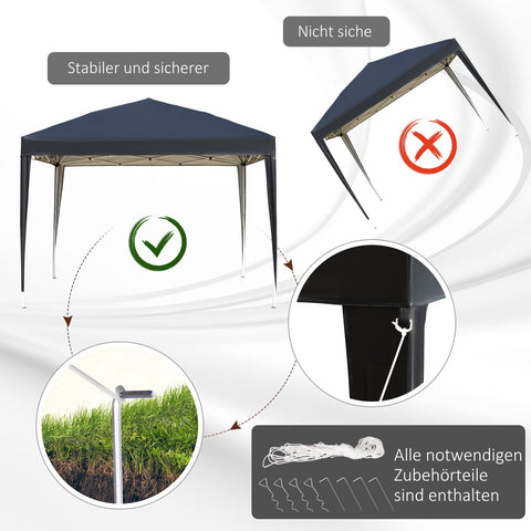 Rootz Pavilion Pop-Up Folding Pavilion - Garden Tent - Party Tent - UV Protection - 2.95m x 2.95m x 2.55m Steel+Oxford Fabric Black