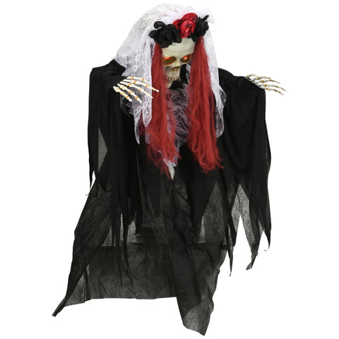 Rootz Halloween Decoration Skeleton Bride - LED Eyes - Howling Sound - Motion Sensor - Adjustable Arms - 60cm x 16cm x 100cm - Polyester, PE, Steel