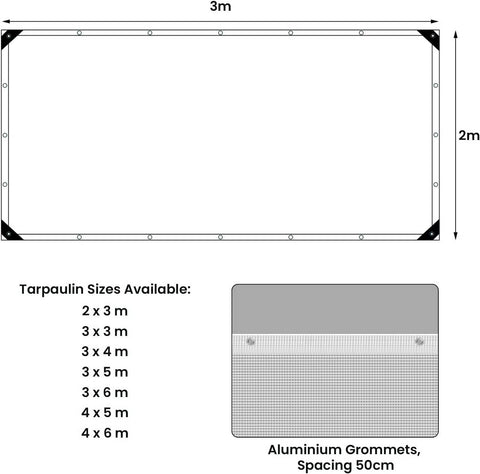 Rootz Waterproof Cover Tarpaulin - UV Resistant - Durable Protective Sheet - Tearproof with Eyelets - 3x6 m - PE 140g/m²