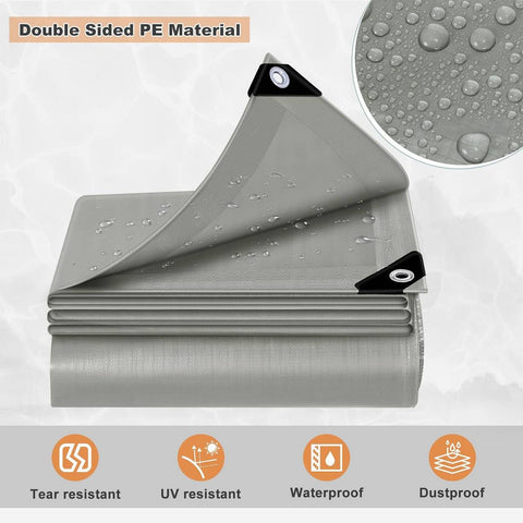 Rootz Waterproof Tarpaulin - Protective Cover - UV-Resistant Sheet - Robust 140 g/m² PE - 4x5m - Grey - Weatherproof & Tear-Resistant