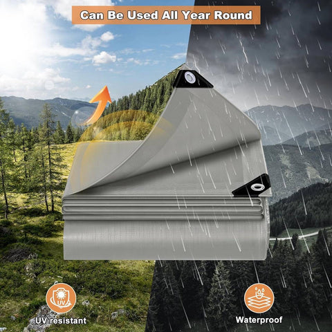 Rootz Waterproof Tarpaulin Gray - Protective Cover - UV-Resistant Tarp - Tear-Resistant PE Fabric - 3m x 3m - Ideal for All Weather Conditions