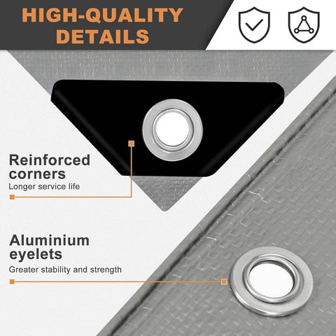 Rootz Waterproof Tarpaulin - Protective Cover - Heavy Duty Sheet - UV Resistant, Tearproof, Weatherproof - 1.5x2m, Grey, with Eyelets