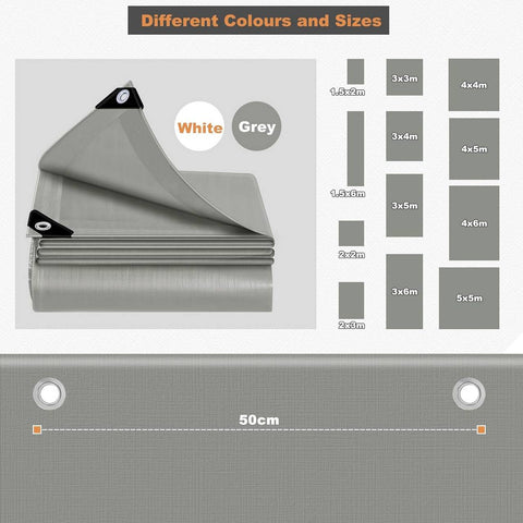 Rootz Waterproof Tarpaulin - Protective Cover - Durable Tarp - UV-Resistant - All-Weather Shield - 4x4m - Grey - Tear & Mold Resistant