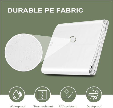 Rootz Waterproof Tarpaulin - Protective Cover - Heavy Duty Tarp - UV Resistant, Tear Proof - 3x4m - White - With Eyelets, 140g/m² - All-Weather Protection