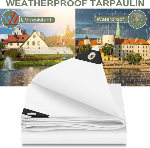 Rootz Waterproof Tarpaulin – Protective Cover – UV-Resistant Sheet – Weatherproof, Tear-Resistant, Easy Clean – 2x2m – White – Heavy Duty