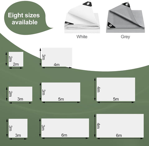 Rootz Waterproof Tarpaulin White 3x3m – Protective Cover, Weatherproof Sheet, UV-Resistant – Heavy Duty, Tear-Resistant, 140g/m², Reinforced Edges