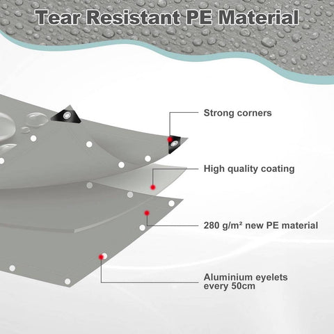 Rootz Tarpaulin Waterproof Cover - Protective Sheeting - Weatherproof Tarp - UV Stable - 2x2 m - 280 g/m² PE with Eyelets