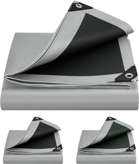 Rootz Waterproof Tarpaulin - Protective Cover - Weatherproof Tarp - Tear-Resistant - 3x4m Grey-Black - Durable Outdoor Protection