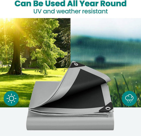Rootz Waterproof Tarpaulin - Protective Cover - Weatherproof Tarp - 280 g/m² PE Fabric - 4x4m - UV Stable Grey-Black