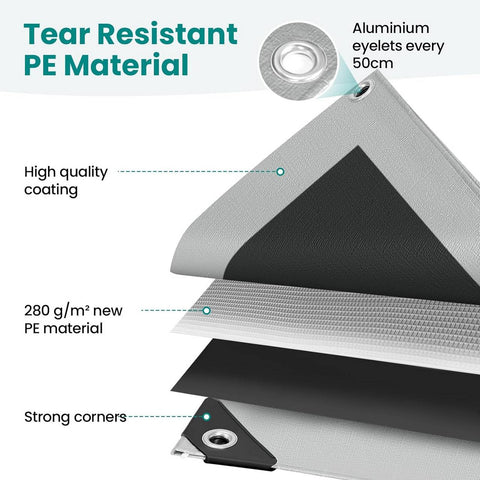 Rootz Waterproof Tarpaulin - Protective Cover - Weatherproof Tarp - Tear-Resistant - 3x4m Grey-Black - Durable Outdoor Protection