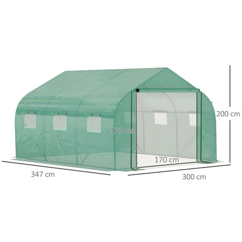 Rootz Garden Greenhouse Tunnel - Plant Shelter - UV Protection - Galvanized Steel - 3.47m x 3m x 2m - 6 Windows & Roll-Up Zipper Door