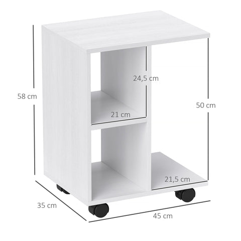 Rootz C Shape Side Table - Coffee Table - Corner Desk - Mobile Flexibility - E1 Chipboard - 45 x 35 x 58cm - White