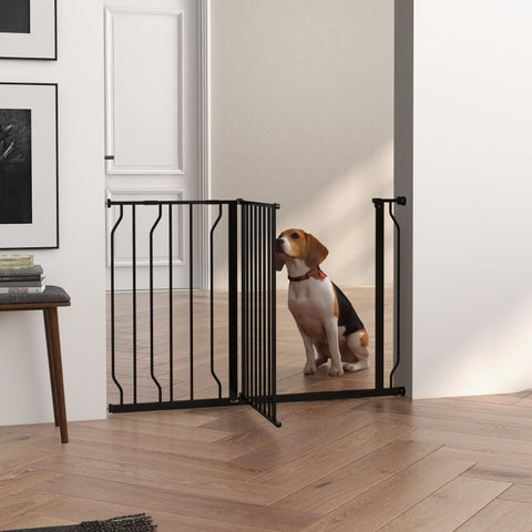 Rootz Pet Safety Gate - Dog Door Barrier - Stair Gate - Steel and ABS - Double Locking System - Expandable - 75cm to 115cm - 73L x 76H cm