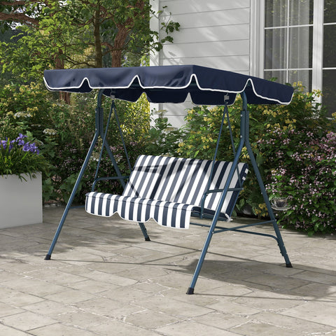 Rootz Hollywood Swing Garden Seat - 3-Seater Swing - Outdoor Bench - Weatherproof - Adjustable Roof - 172cm x 110cm x 153cm - Blue and White