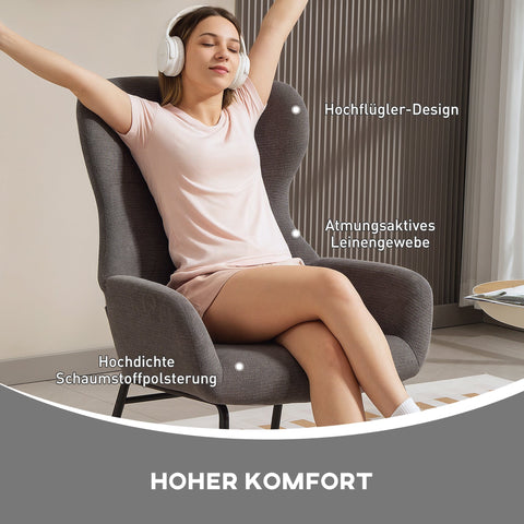 Rootz Modern Upholstered Chair - Accent Chair - Reading Chair - High Comfort - Grey - 70cm x 74.5cm