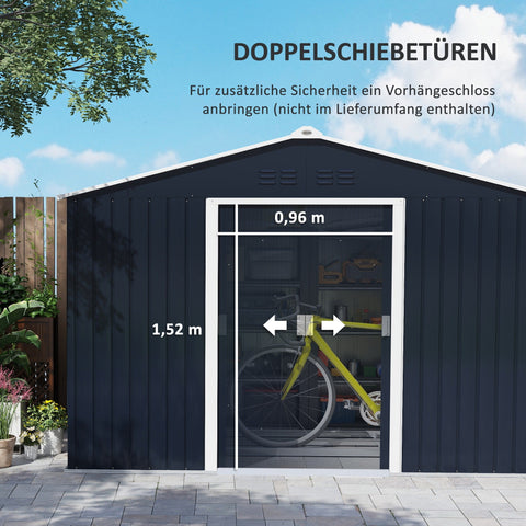 Rootz Metal Tool Shed - Bicycle Shed - Garden Equipment House - Weatherproof & Ventilated - 277 x 195 x 192 cm