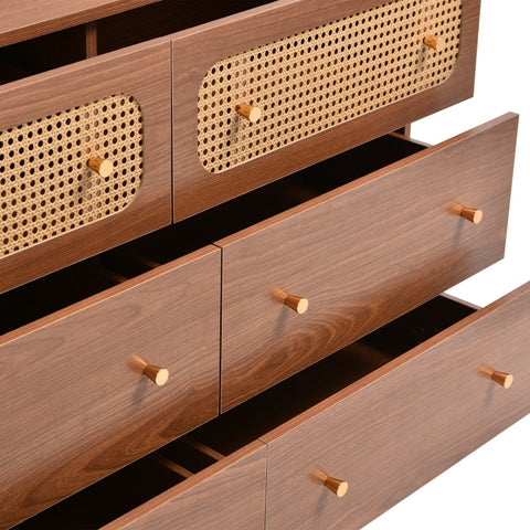 Rootz 6-Drawer Faux Rattan Chest - Dresser - Storage Organizer - Ample Space - 120cm x 40cm x 90cm