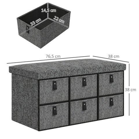 Rootz Padded Shoe Bench - Entryway Storage Seat - Shoe Organizer - Hallway Bench - Comfortable Seating - 6 Compartments - 76.5x38x38cm - Grey