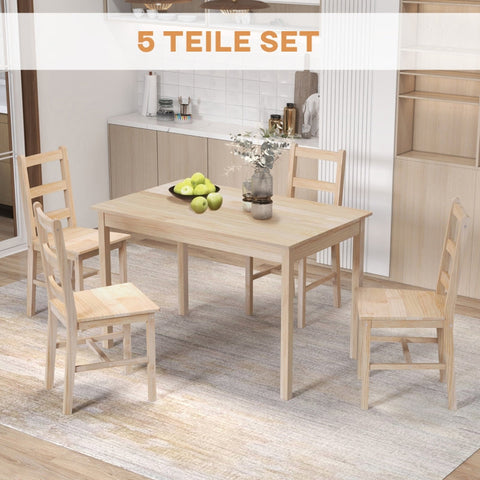 Rootz 5-Piece Dining Table Set - Dining Room Furniture - Pine Wood Dining Set - Space-Saving Design - High-Quality Materials - Floor Protection - Table: 118L x 73W x 75H cm, Chair: 41.5L x 46D x 90H cm