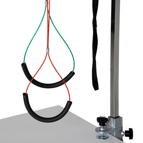 Rootz Pet Dressing Table - Height Adjustable - Pet Grooming Arm - Haunch Holders & Grooming Loop - Silver - 36 x 8 x 74 cm