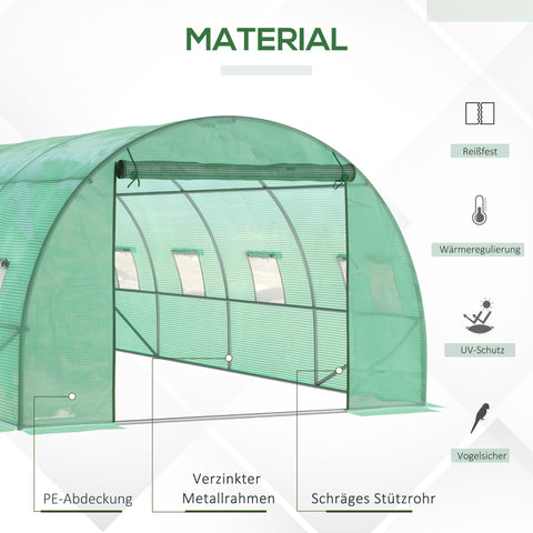 Rootz Film Greenhouse - Walk-in Greenhouse - Polytunnel - Weather Protection - 590cm x 300cm x 200cm - Galvanized Steel Frame