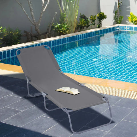 Rootz Sun Lounger - Folding Lounger - Adjustable Backrest - Rustproof - Oxford - Metal Frame - Gray - 187 x 55 x 24 Cm