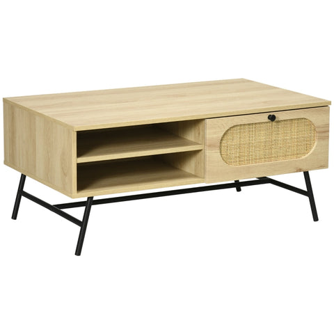Rootz Rustic Coffee Table - Living Room Table - Wooden Table - Ample Storage Space - 100cm x 59.5cm x 44.3cm