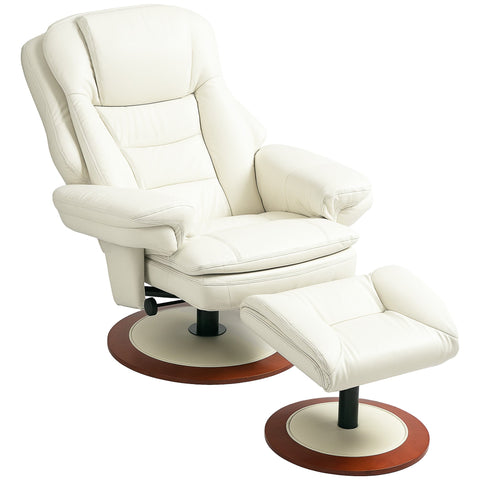 Rootz Reclining Chair with Stool - Lounge Chair - TV Chair - Ergonomic Luxury - 94cm x 98cm x 104cm - White - Faux Leather