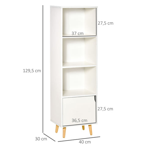 Rootz Bookcase Shelf - Storage Column - 4 Tier Organizer - Nordic Coziness - 40W x 30D x 129.5H cm