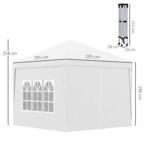 Rootz Pavilion Beer Tent - Party Tent - Event Shelter - High Stability - Quick Setup - Weather Protection - 2.95m x 2.95m x 2.58m - White