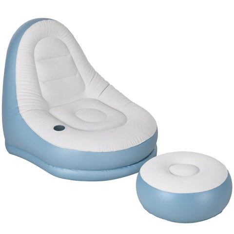Rootz Inflatable Chair Set - Air Chair - Outdoor Lounger - Ergonomic Design - Durable Plastic - Convenient Cup Holder - 125cm x 100cm x 87cm - White + Blue
