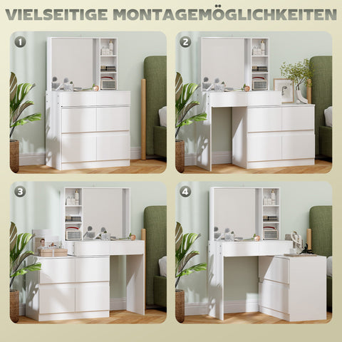 Rootz Dressing Table - Make-up Vanity - Beauty Station - Large Mirror - 122.5cm x 71.3cm x 38.5cm - MDF, White - Ample Storage Space