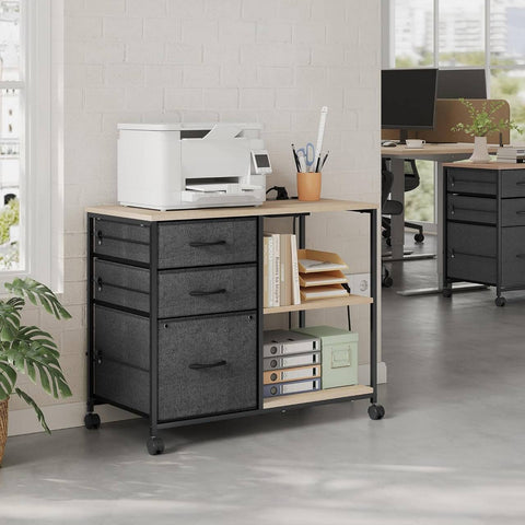 Rootz File Cabinet - Mobile Storage Unit - Office Organizer - Charging Station - Metal Wood - Brown, Grey - 80 x 66 x 40 cm - Effortless Device Charging