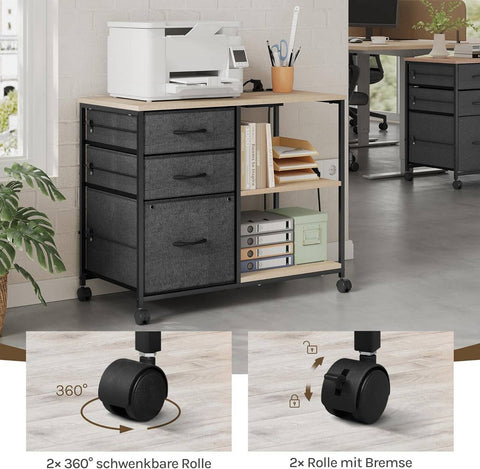 Rootz File Cabinet - Mobile Storage Unit - Office Organizer - Charging Station - Metal Wood - Brown, Grey - 80 x 66 x 40 cm - Effortless Device Charging