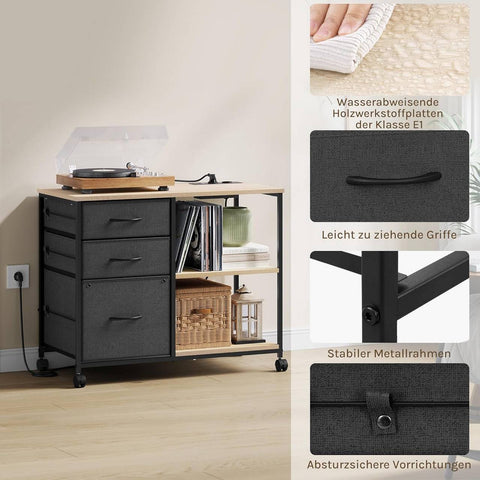 Rootz File Cabinet - Mobile Storage Unit - Office Organizer - Charging Station - Metal Wood - Brown, Grey - 80 x 66 x 40 cm - Effortless Device Charging